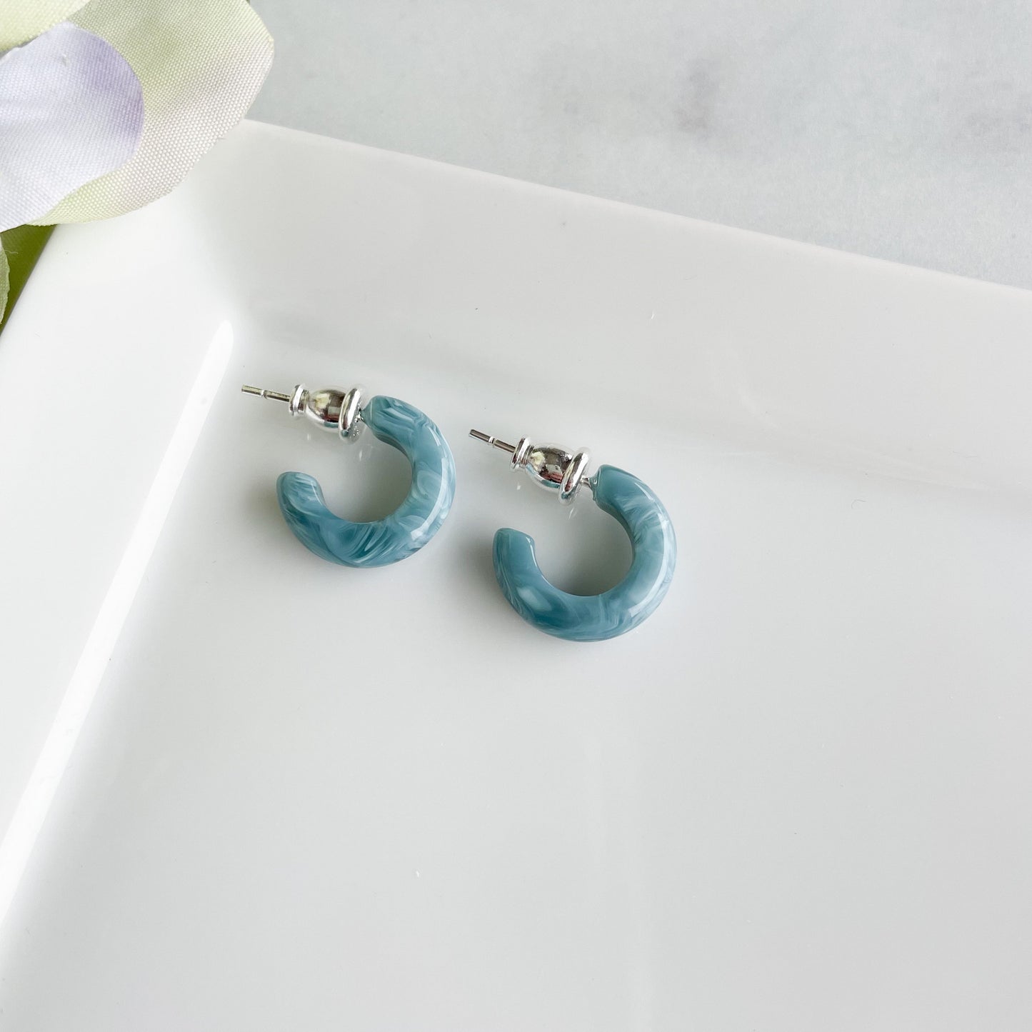 Huggie Hoops in The French Garden Collection | Cute Minimalist Light Blue Pink White Pearl Small Hoop Earrings 925 Sterling Silver Posts