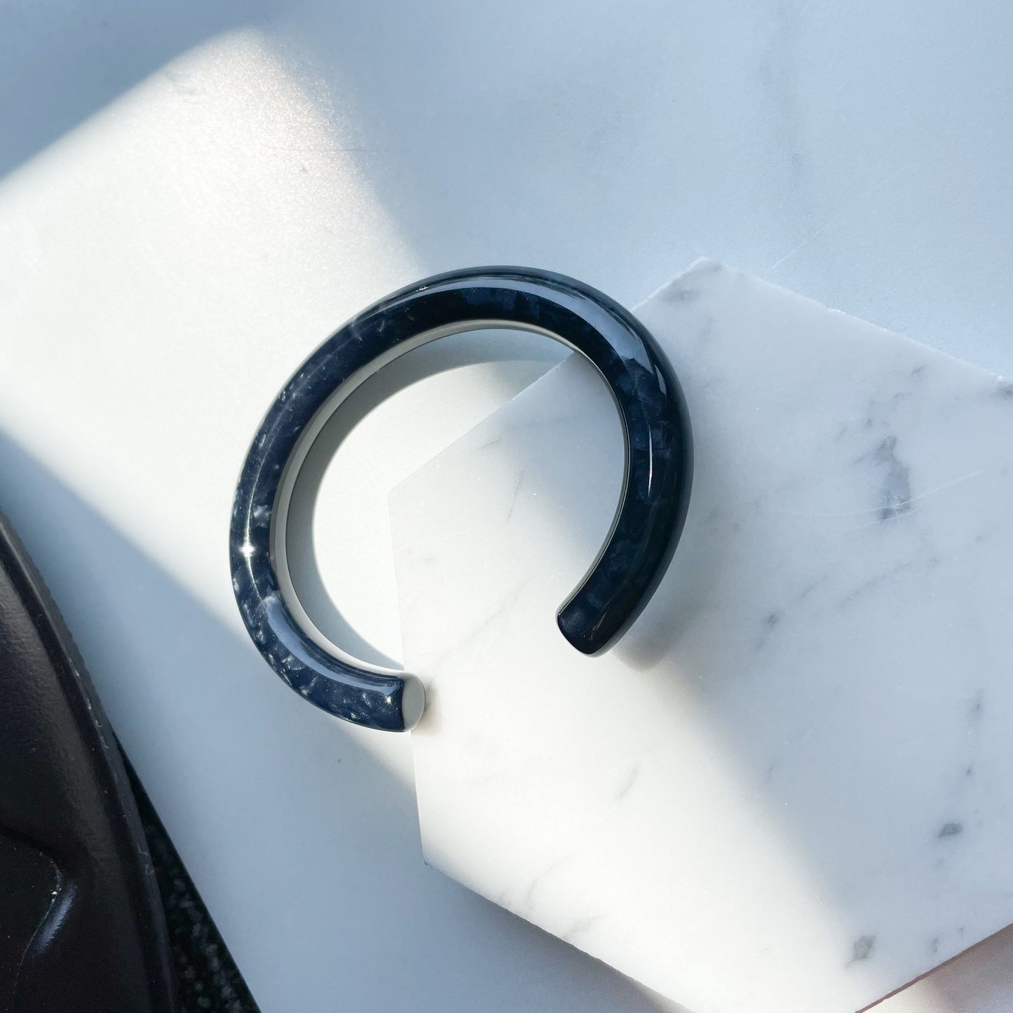 Lush Bangle Cuff in Black Pearl | Black Thick Pearl Opalescent Bracelet Italian Cellulose Acetate