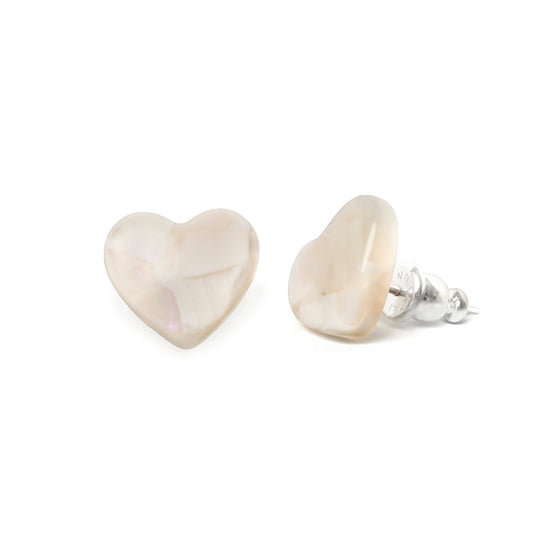 Heart Studs | White Iridescent Pearl Opalescent Cute Heart Stud Earrings