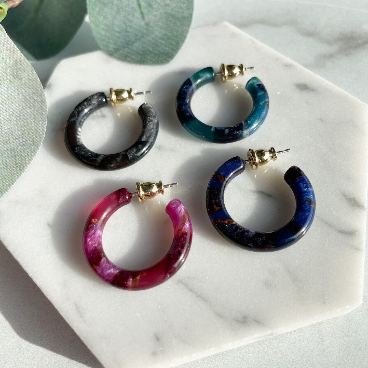 Ultra Mini Hoops in The Canyon Collection | Italian Acetate Colorful Stone Hoop Earrings 925 Silver Posts