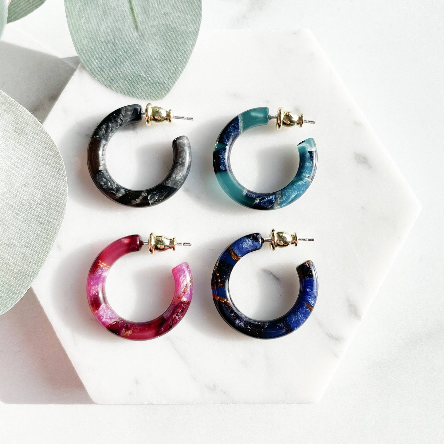 Ultra Mini Hoops in The Canyon Collection | Italian Acetate Colorful Stone Hoop Earrings 925 Silver Posts