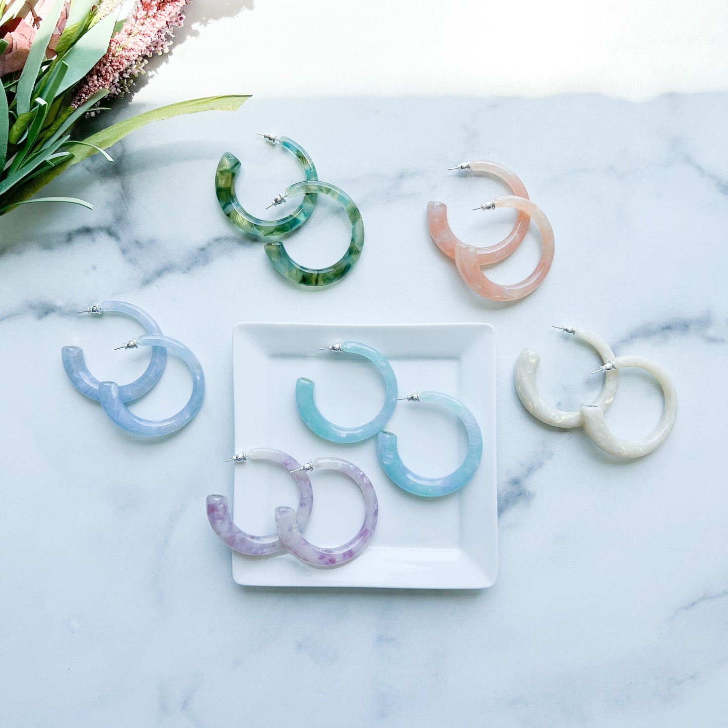 Sfera Hoop Collection | 55mm Large Statement Geometric Square Round Italian Cellulose Acetate Hoops 925 Sterling Silver Posts