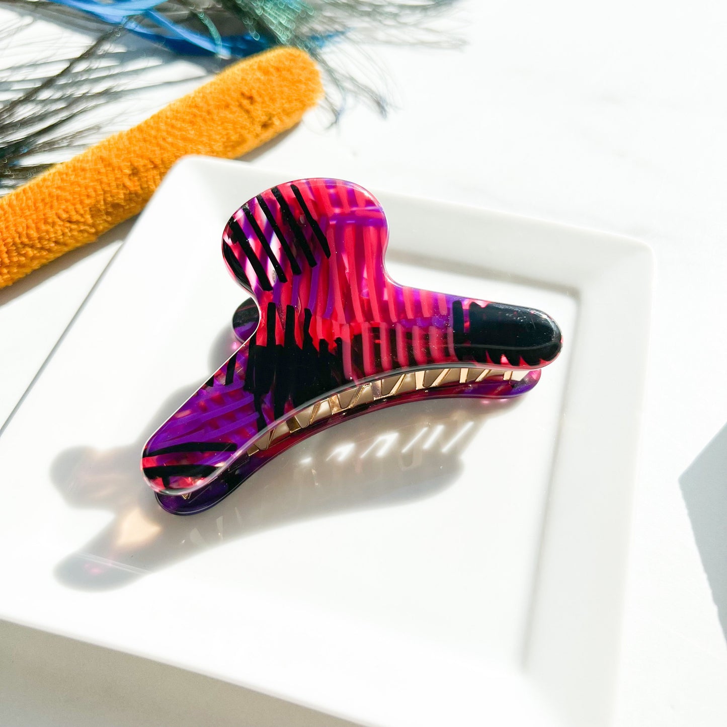 French Hair Claw in The Aviary Collection | Red Blue Yellow Tropical Parrot Hair Clip Acetate Stainless Steel