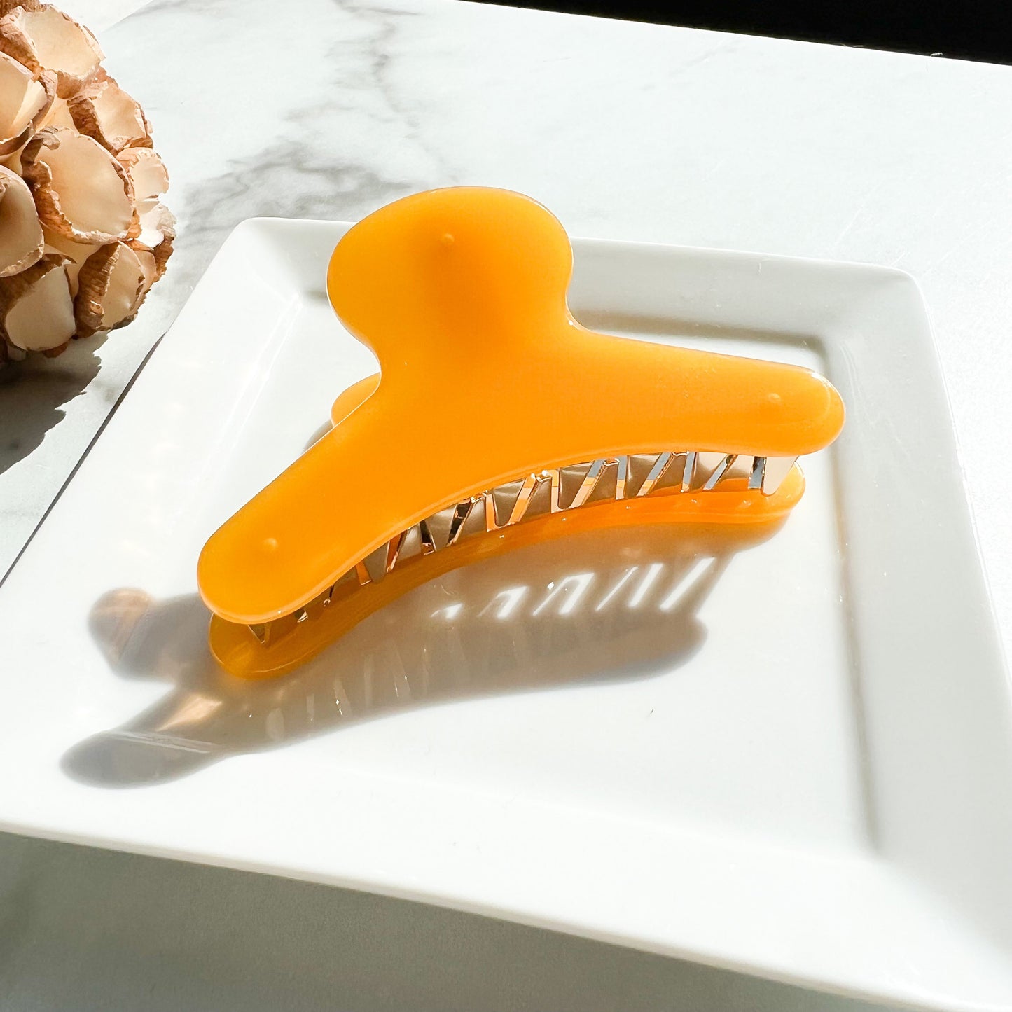 French Hair Claw in Daffodil | Orange Yellow Mustard Hair Clip Claw Cellulose Acetate Stainless Steel