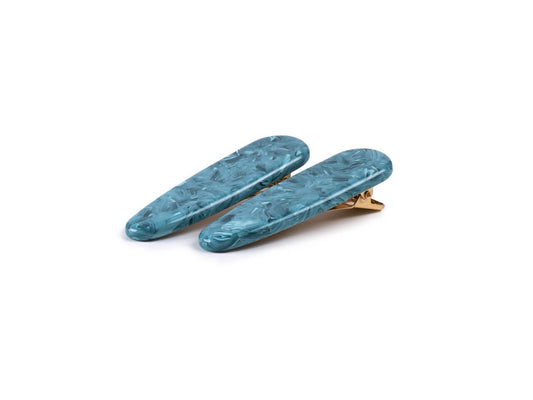 Waterdrop Clips in Aqua | Blue Alligator Sectioning Hair Clips 2 Pack Cellulose Acetate and Stainless Steel