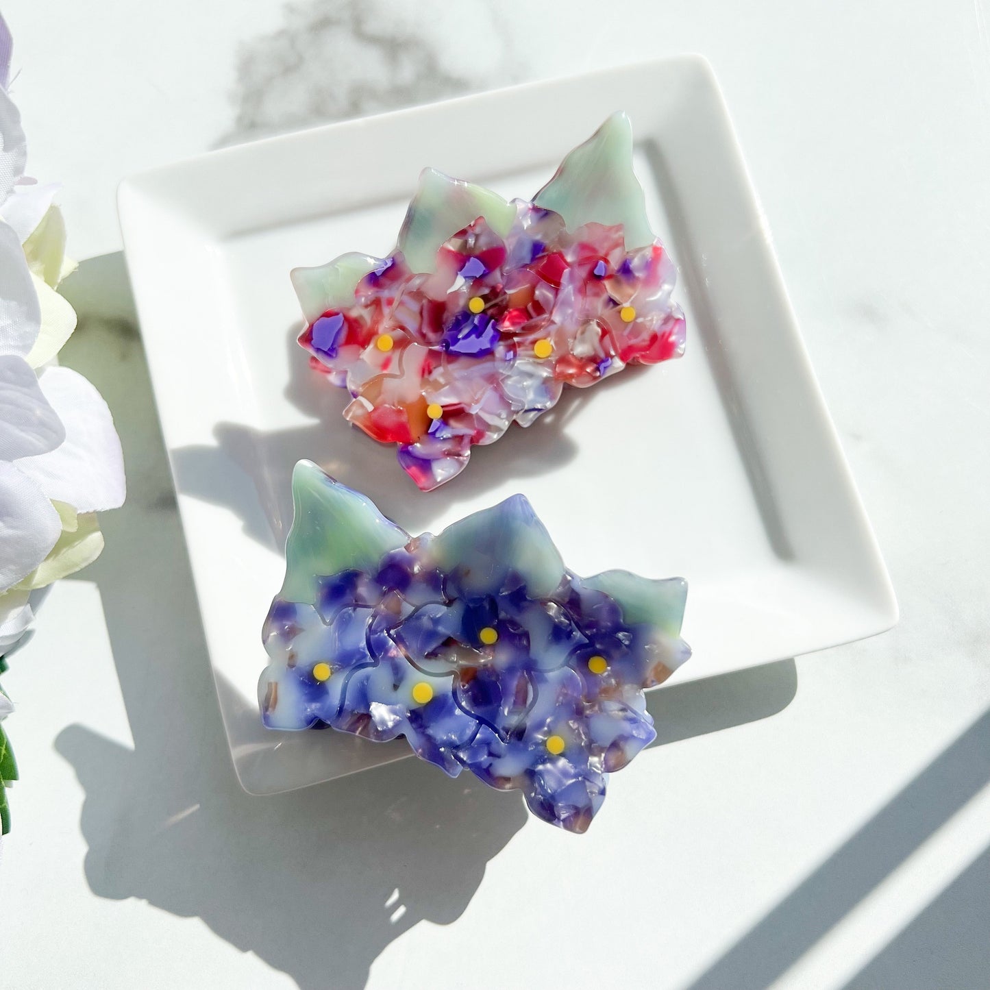Mini Hydrangea Claw | Small Floral Hair Clip Claw Blue and Pink Flower Clip Fenna&Fei