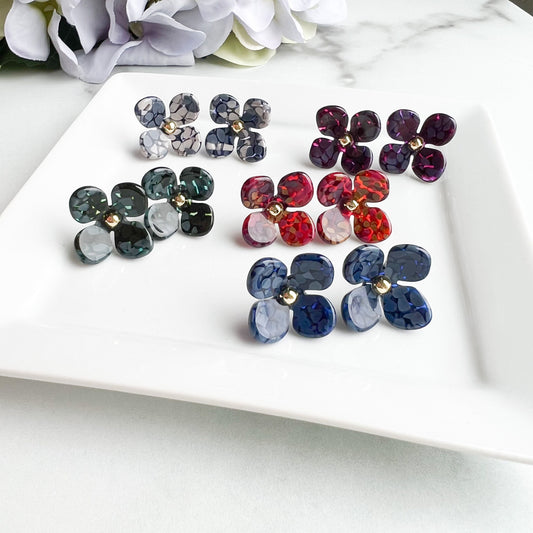 Hydrangea Flower Studs | Cellulose Acetate Colorful Resin Floral Stud Earrings 14k Posts Nickel Free