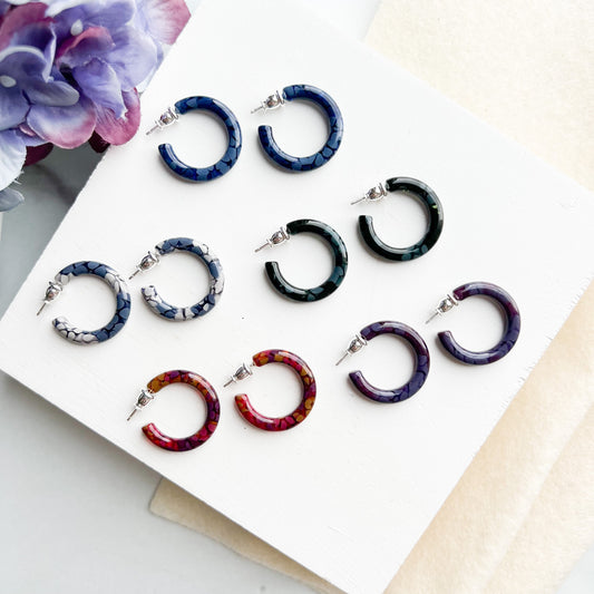 Ultra Mini Hoops in the Hydrangea Collection| Small Hoop Earrings Flower Floral Hoops Cellulose Acetate 925 Sterling Silver Posts