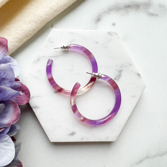 40mm Thin Round Hoops| Large Resin Hoop Earrings Cellulose Acetate 925 Sterling Silver Posts