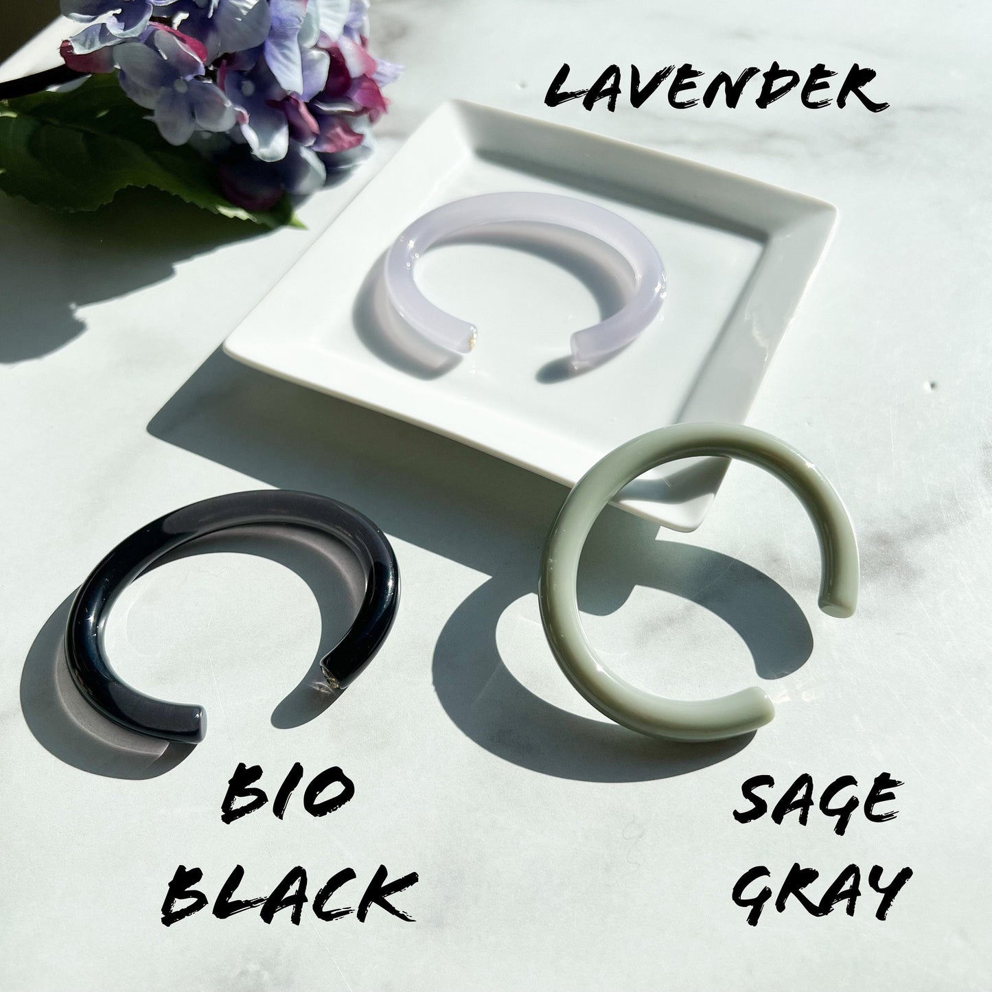 Lush Cuff in Lavender, Bio Black and Sage Gray | Purple Black Gray Thick Bangle Bracelet