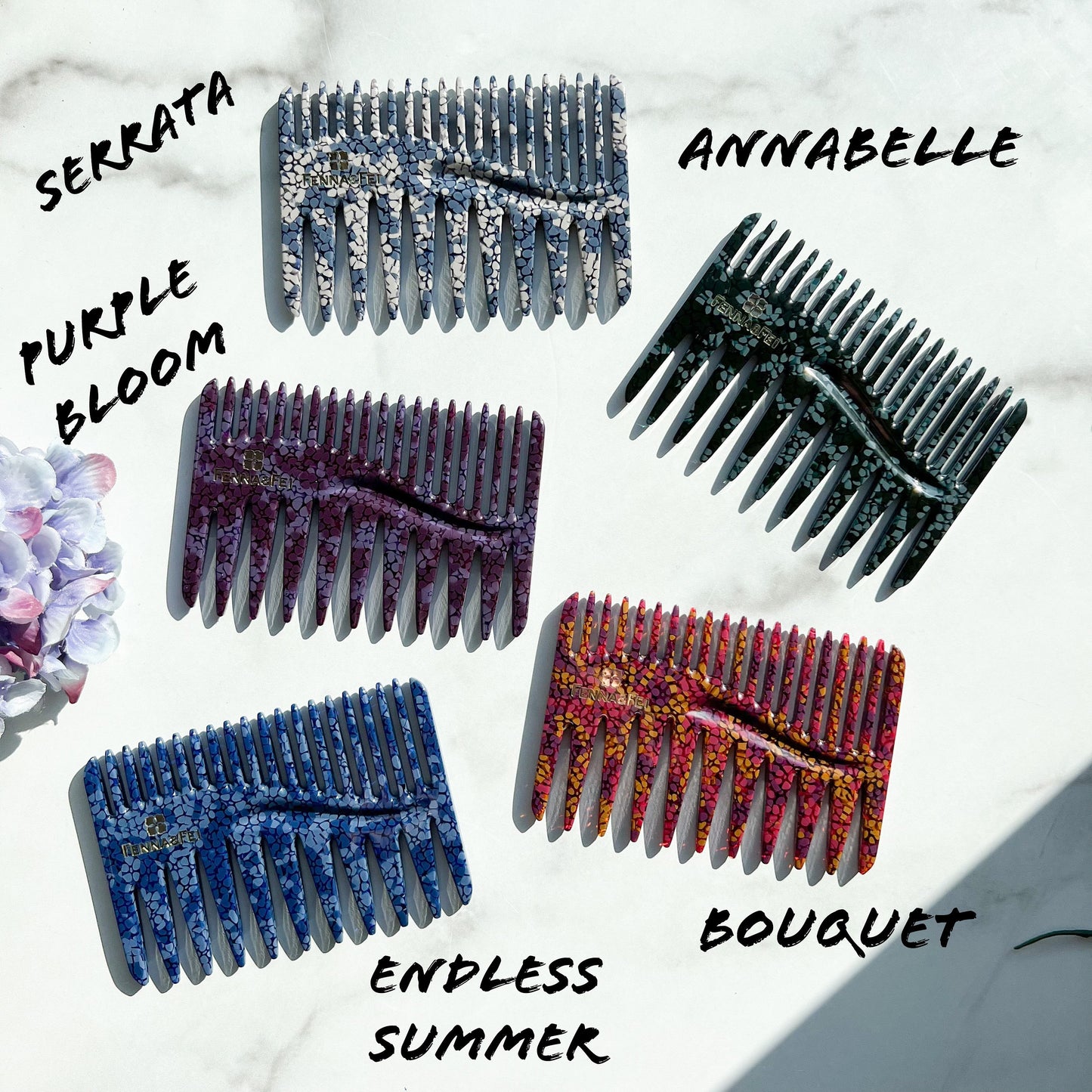 Duet Comb Collection | Tortoise Shell Hair Comb Pick Double Sided Hand Held Cellulose Acetate Resin