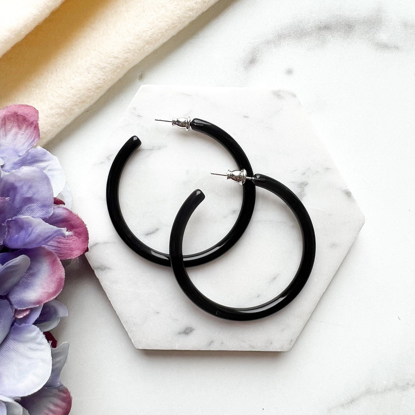 NEW COLORS! 50mm Thin Round Hoops | Large Hoop Earrings Cellulose Acetate 925 Sterling Silver Posts
